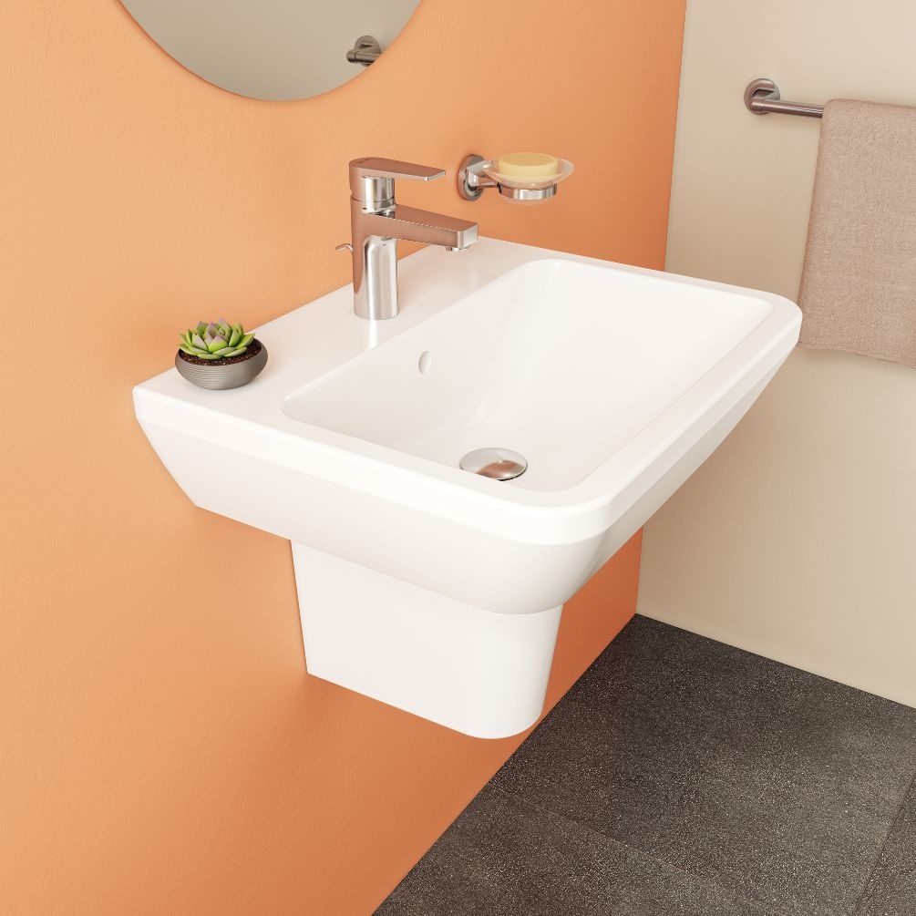 VitrA Integra Rectangular 550mm x 445mm Semi Pedestal Basin Lifestyle 1
